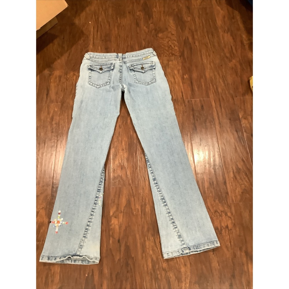Vintage Y2k Clash Jeans Mid  Size 13 Embroidered Floral Design Hippie 90s Denim